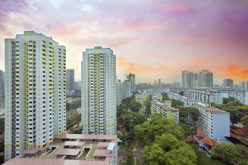 Sunset Over Singapore Housing Estate