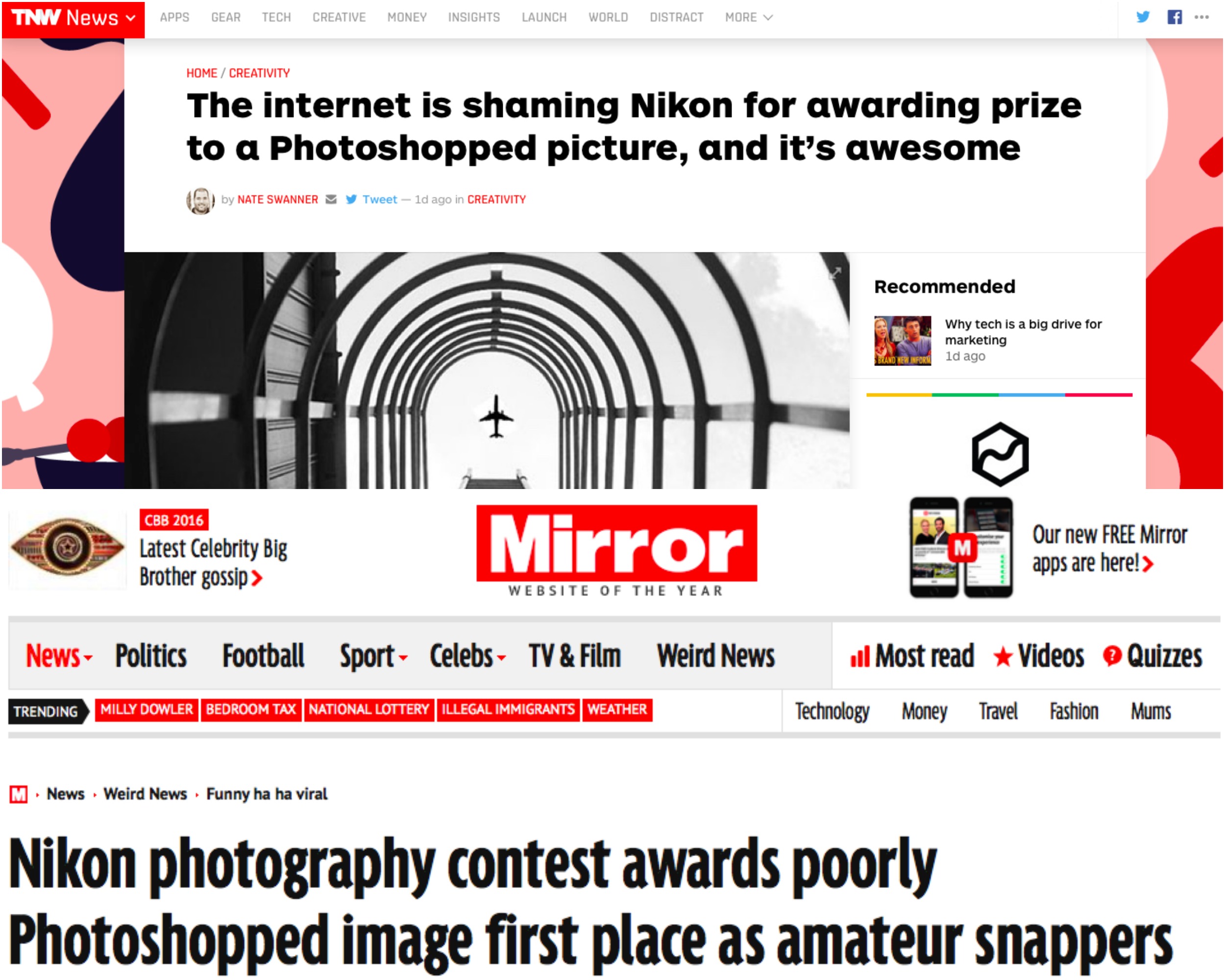 Here's a sampling of headlines from The Mirror (UK) and The Next Web (US)