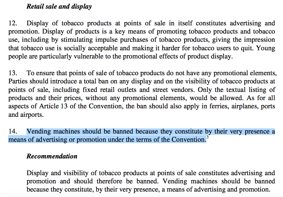 Screenshot from WHO guidelines on tobacco control
