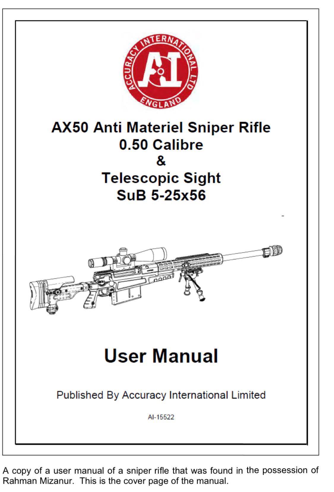 Cover page of a rifle user manual found in the possession of Rahman Mizanur. (Photo courtesy of the MHA)