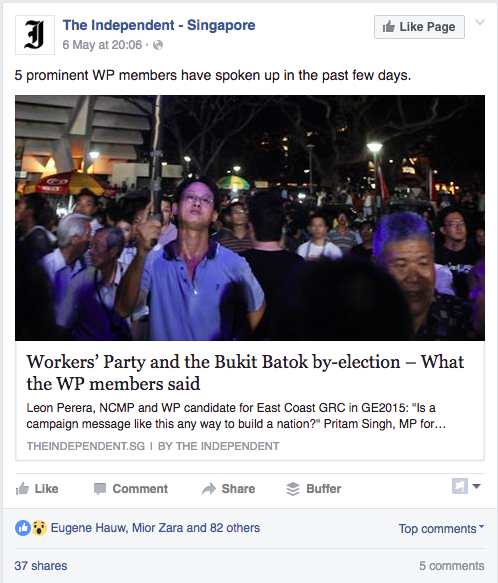Screenshot from The Independent Singapore Facebook page