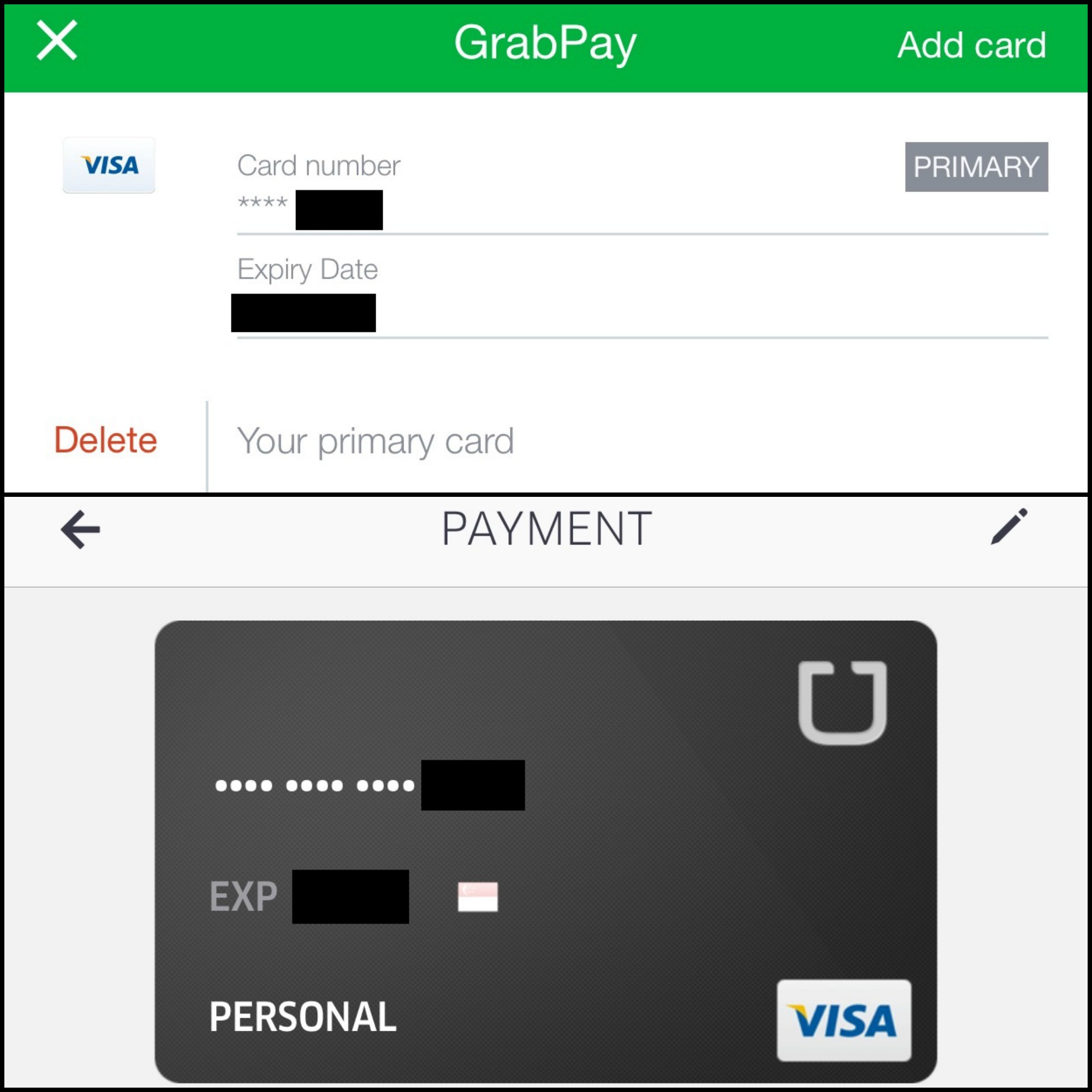Screenshots from Grab and Uber apps