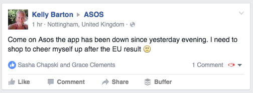 Screenshot from ASOS's Facebook page