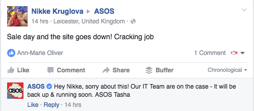 Screenshot from ASOS's Facebook page