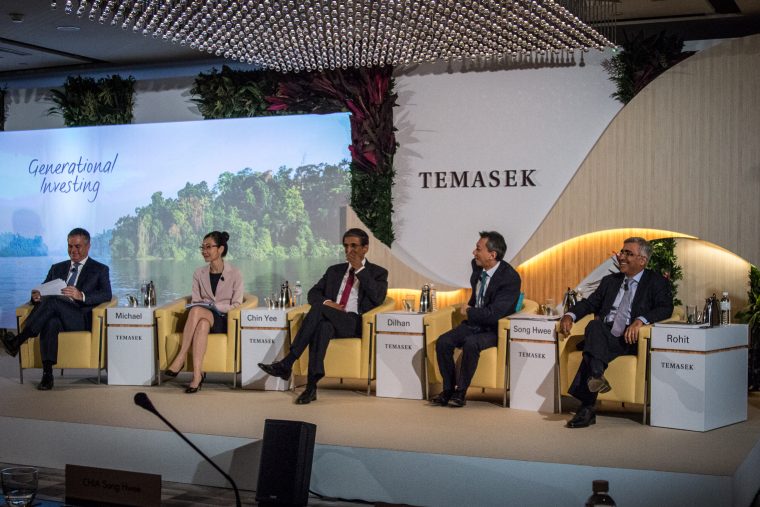 Temasek panellists speak to the media. Photo: Ng Yi Shu