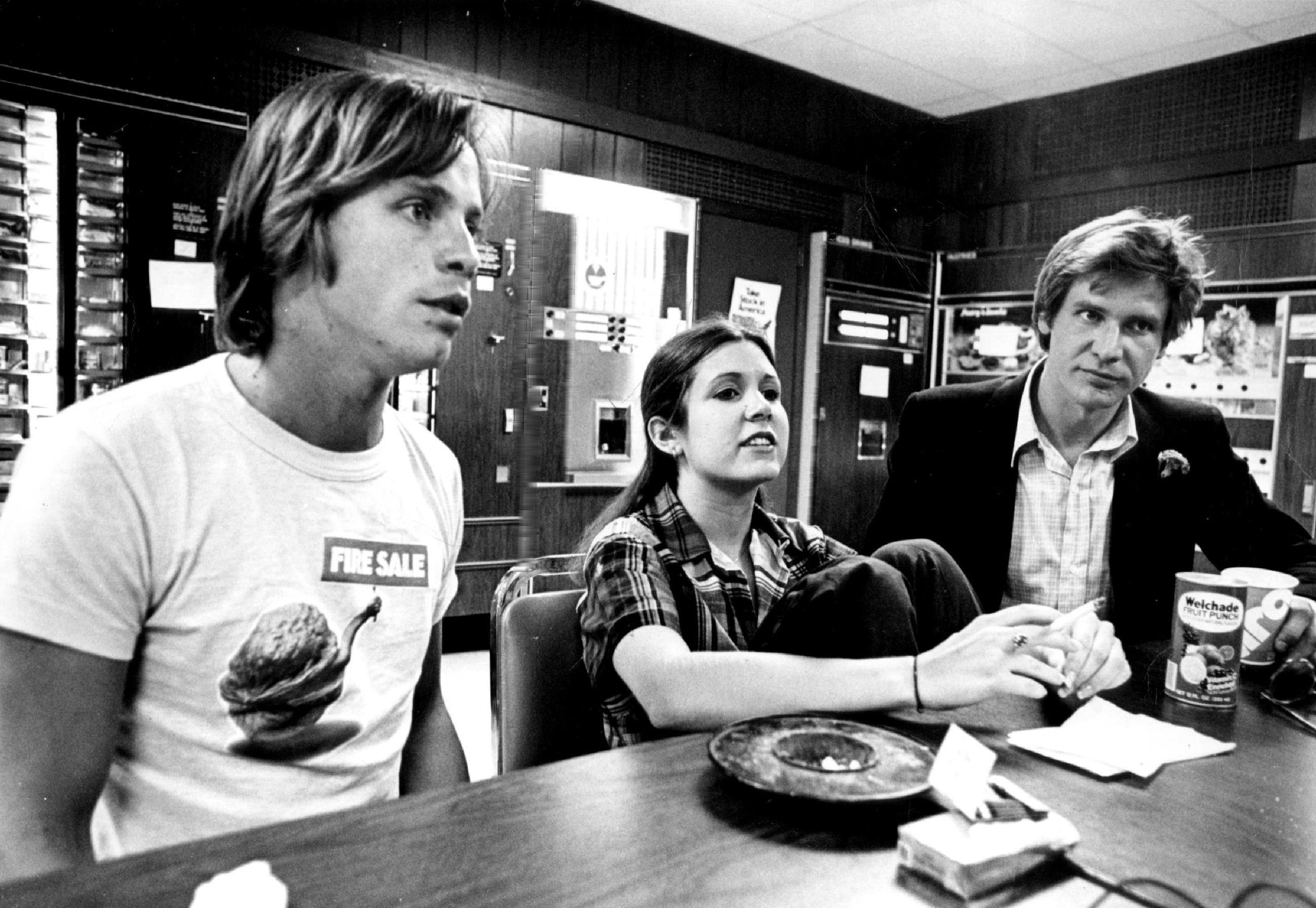 JUN 15 1977, MAY 30 1978, JUN 4 1978; 'Star Wars' has Given three Performers that 'All-Important Break'; Featured in the popular science fantasy movie are, from left, Mark Hamill, Carrie Fisher and Harrison Ford.;  (Photo By Steve Larson/The Denver Post via Getty Images)