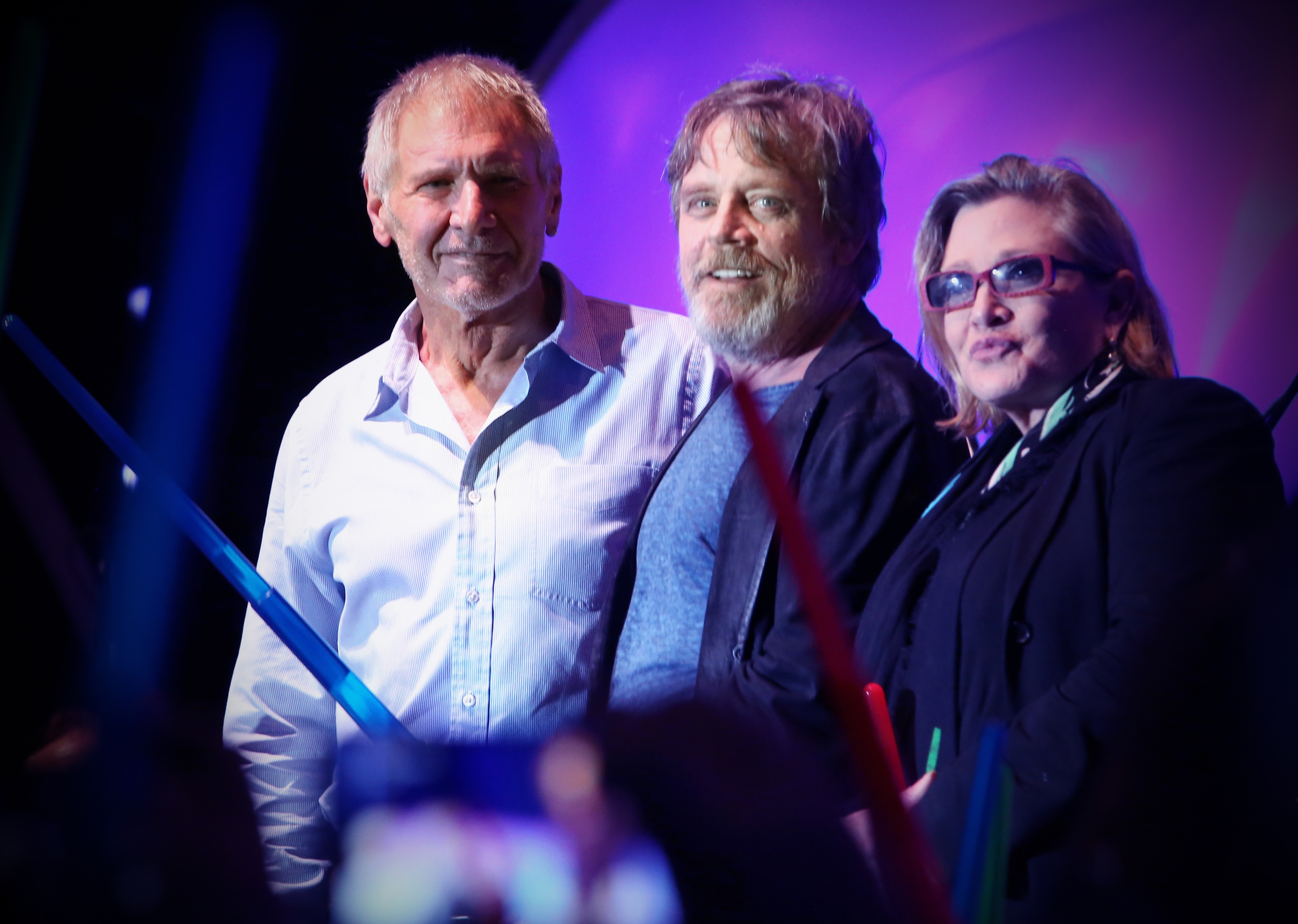 Actors Harrison Ford, Mark Hamill, Carrie Fisher and more than 6000 fans enjoyed a surprise "Star Wars" Fan Concert performed by the San Diego Symphony, featuring the classic "Star Wars" music of composer John Williams, at the Embarcadero Marina Park South on July 10, 2015 in San Diego, California.  (Photo by Jesse Grant/Getty Images for Disney)