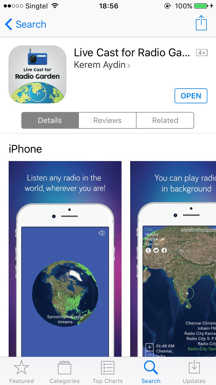 Screenshot from Apple App store