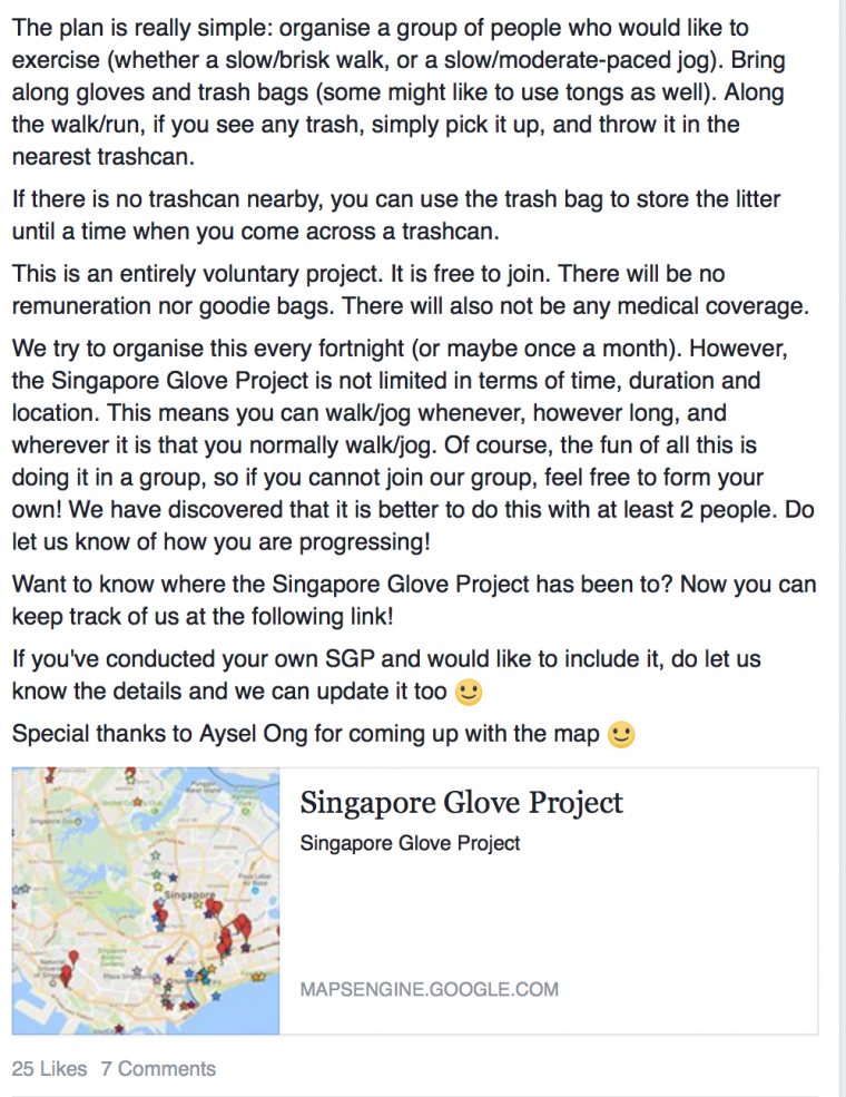 Screenshot from Singapore Glove Project Facebook 