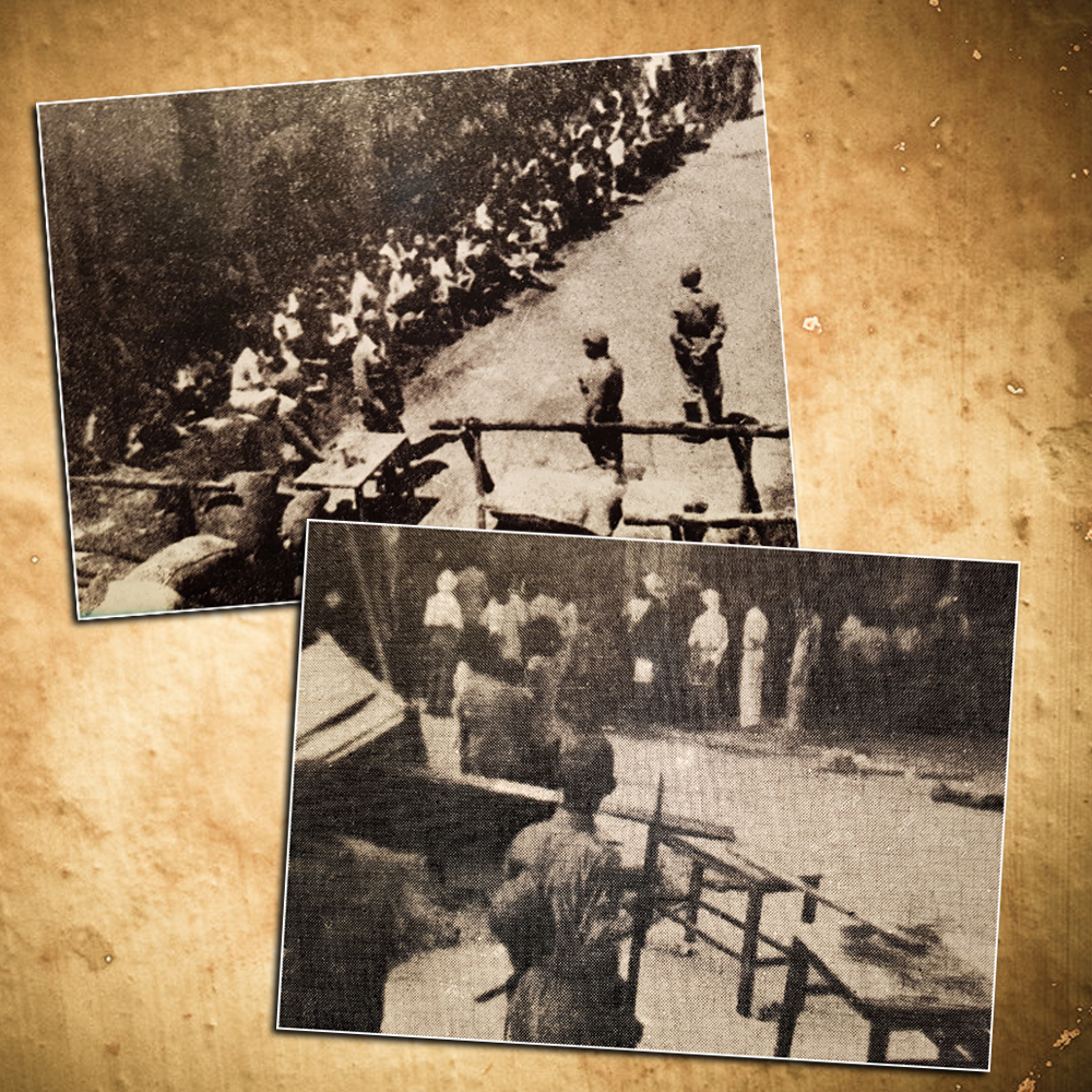 Images of Sook Ching screening centres, taken at the Syonan Gallery.