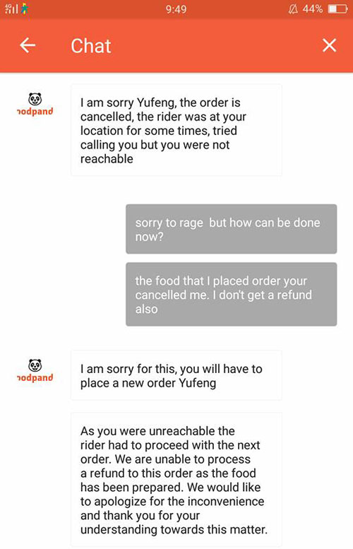 Food Panda Cancelled Order With No Refund Because Rider Could Not Reach Customer Mothership Sg News From Singapore Asia And Around The World
