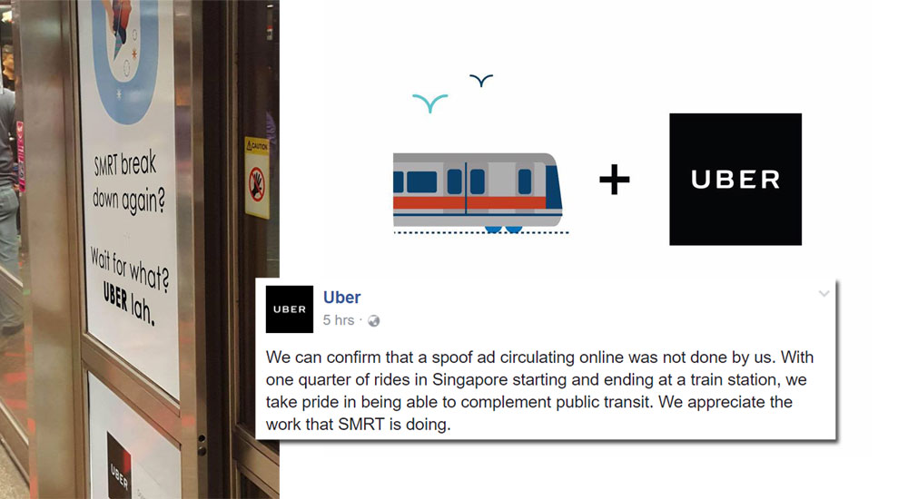 Uber ad in MRT station slamming SMRT is fake - Mothership ...