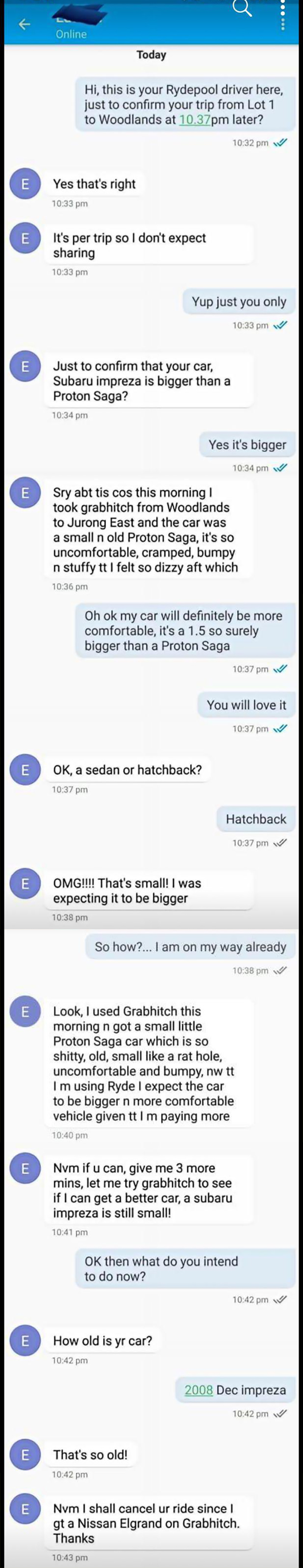 GrabHitch & Ryde drivers meet same picky woman in S'pore complaining