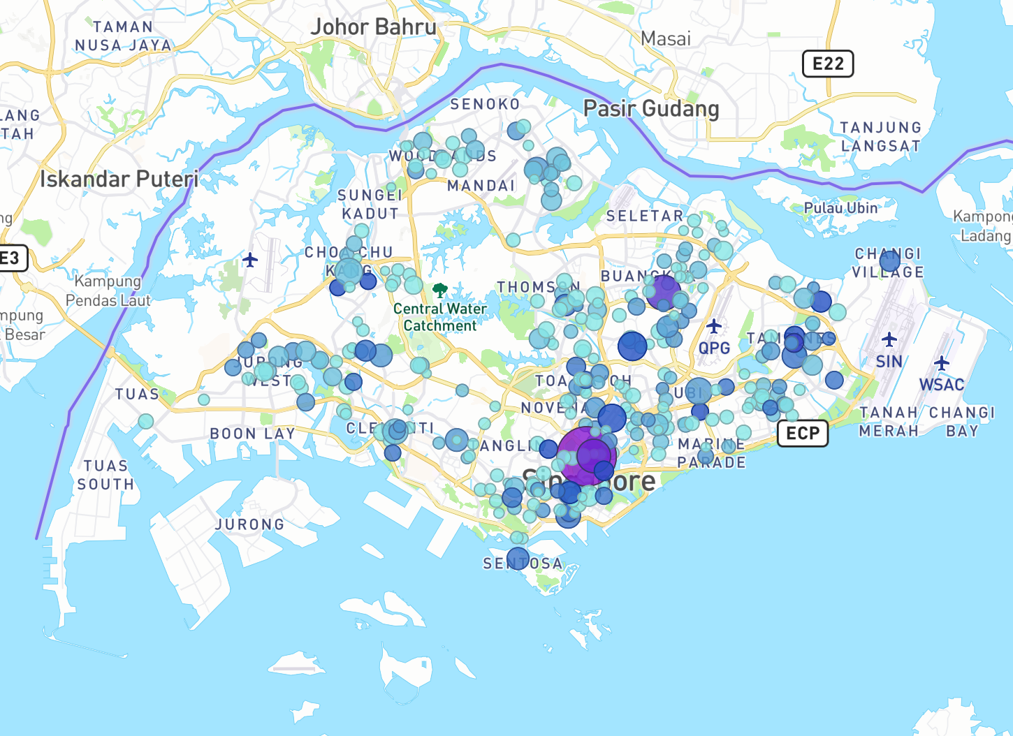 Map created to show which S'pore Pools outlets have most