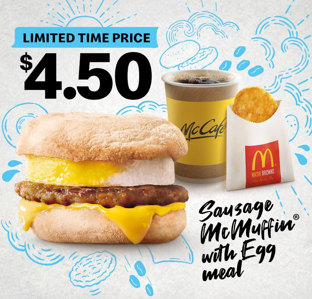 McDonald's sausage McMuffin with egg meal now at S4.50 only