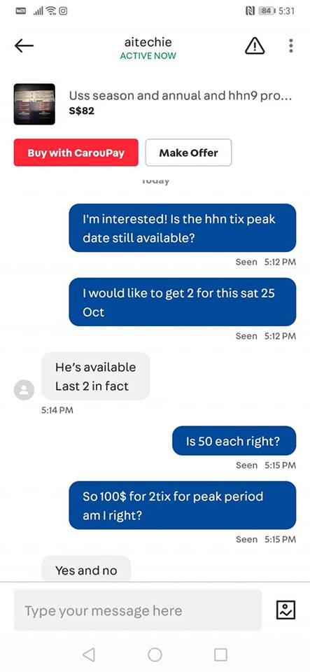 Carousell conversation between buyer and seller