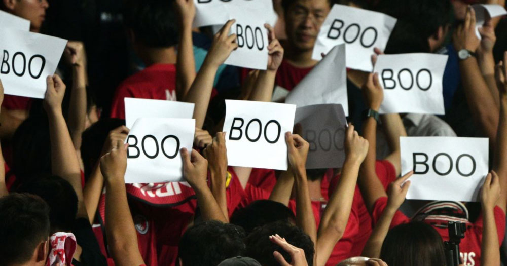 Hong Kong football fans booed China's national anthem.