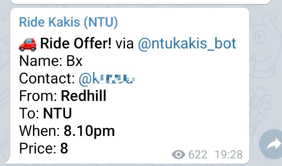NTU Ride Kakis, carpooling channel