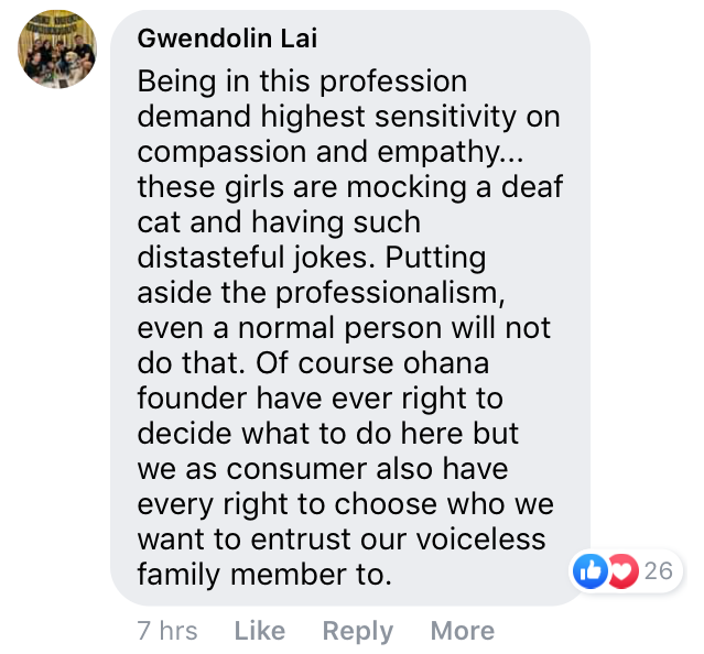 screenshot of Facebook comment