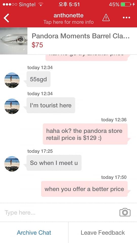 screenshot of Carousell chat