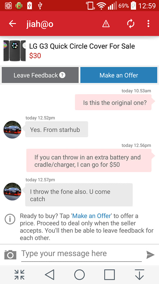 screenshot of Carousell chat