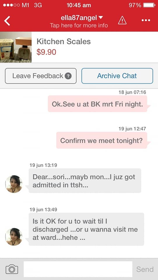 screenshot of Carousell chat