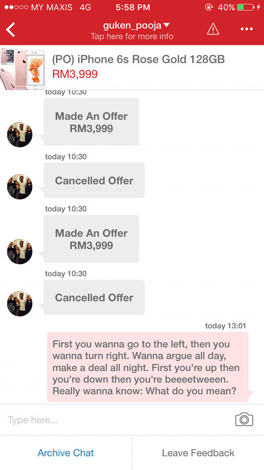 screenshot of Carousell chat