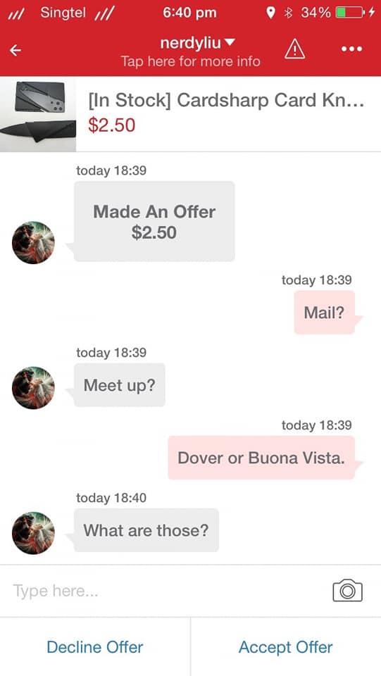 screenshot of Carousell chat