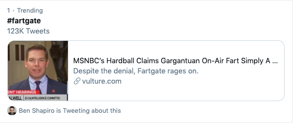 screenshot of Twitter explore page number 1 trending fartgate