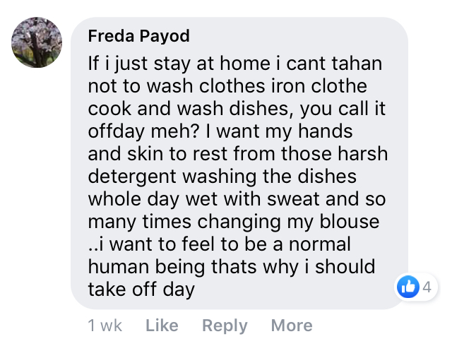 screenshot of FB comment