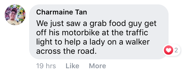 screenshot of Facebook comments about Grabfood delivery man