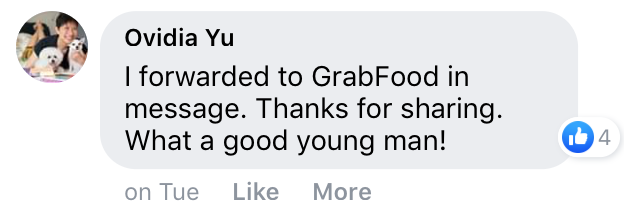 screenshot of Facebook comments about Grabfood delivery man