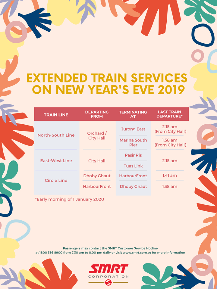 Train services last train timing 2019 2020 New Year's Eve
