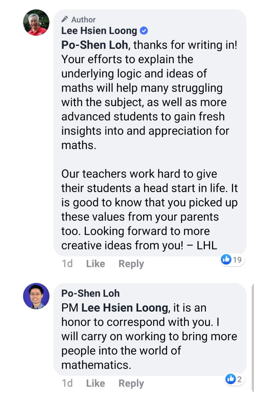 Facebook comment on LHL's post