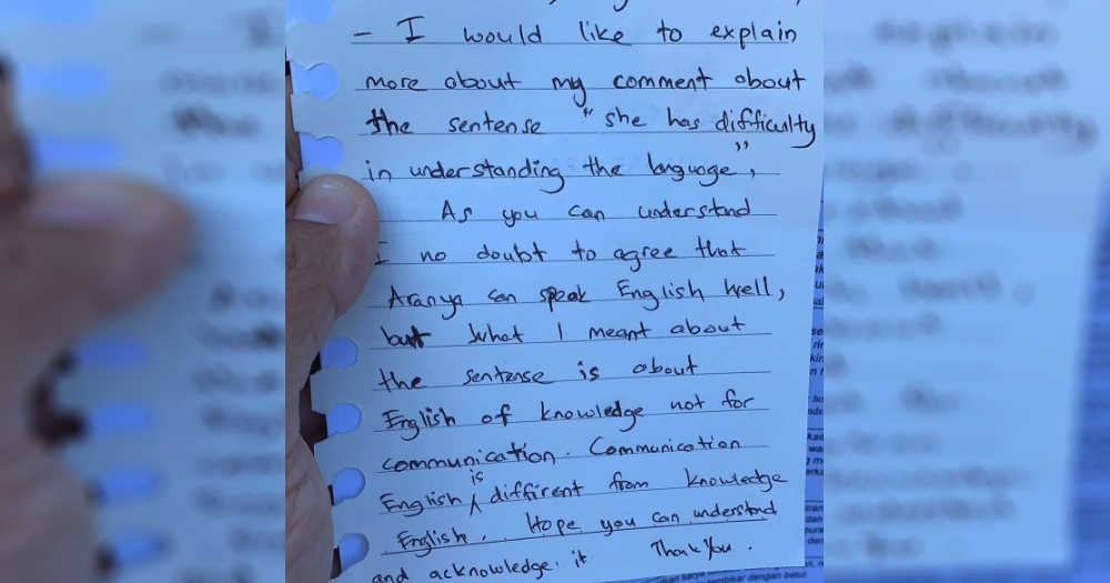 M Sian Teacher Says Student Doesn T Understand English With Note Written In Broken English Mothership Sg News From Singapore Asia And Around The World