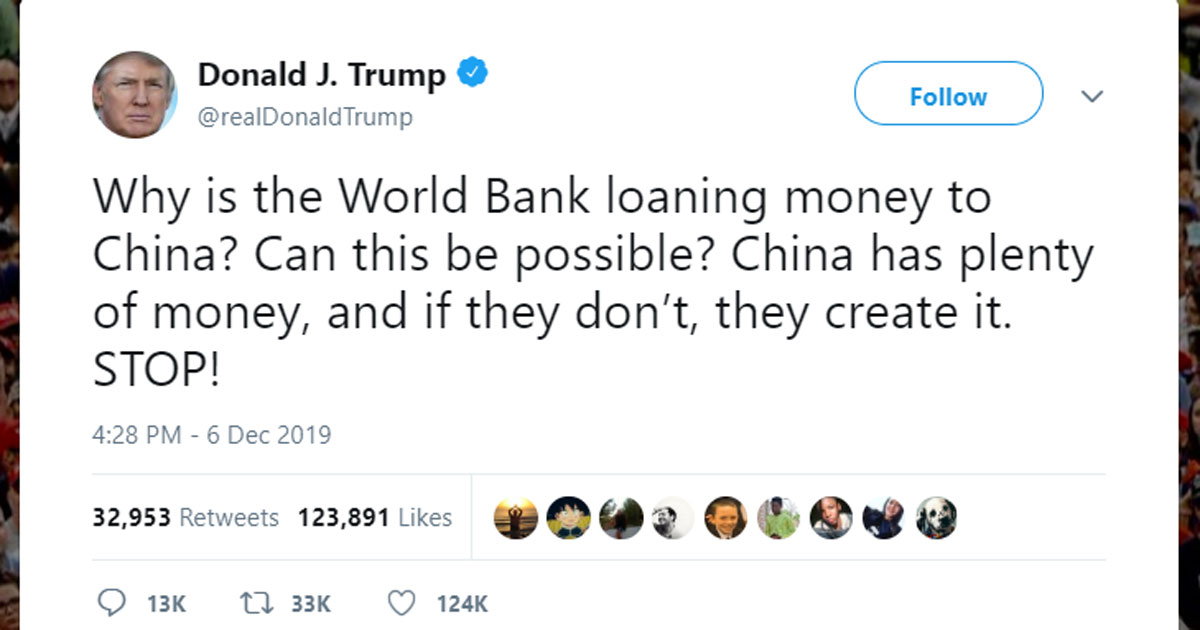 Trump tweets for World Bank to stop lending billions of dollars to ...
