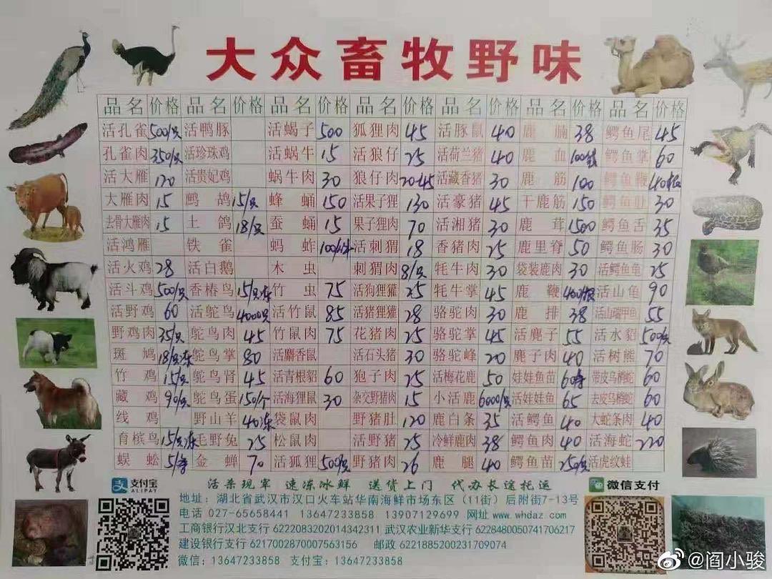 Photo of animal meat menu at wuhan market