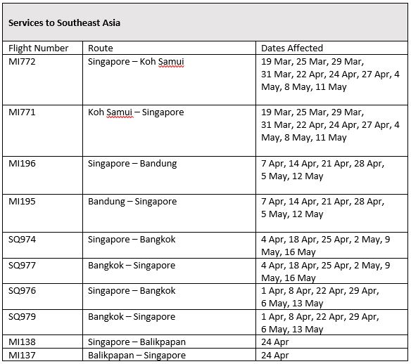 SIA & SilkAir cancelling select flights between Feb. to May. due to ...