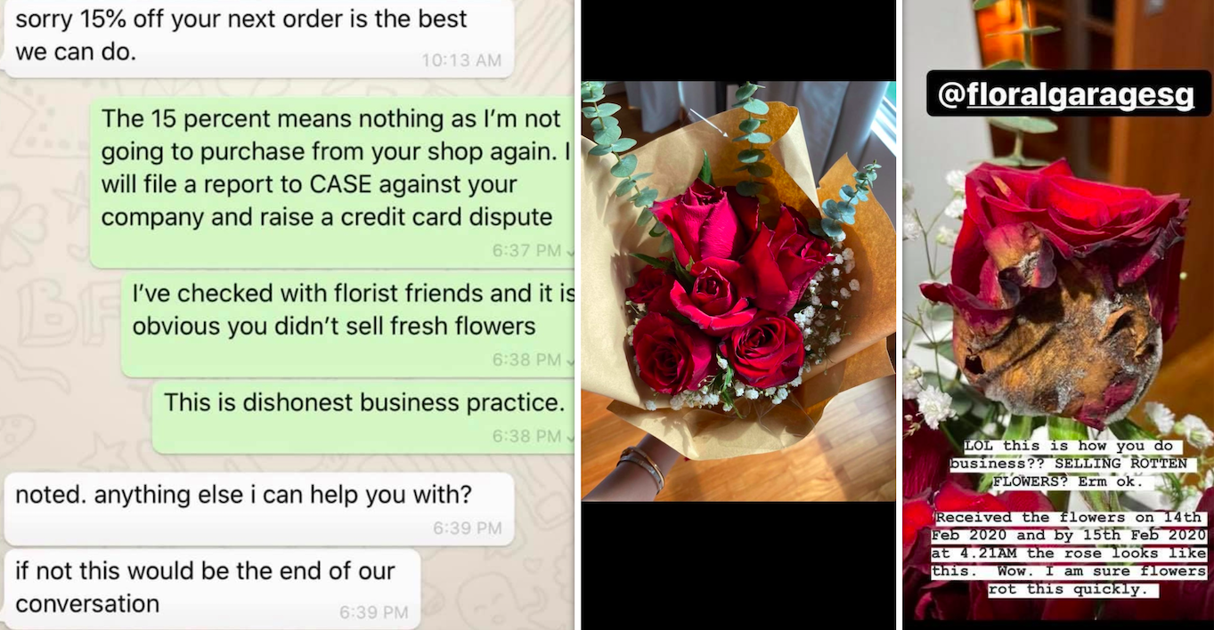Convo between Floral Garage & customer with 'rotten' rose took a u-turn ...