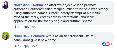 screenshot of comment on Nyonya cooking due to asian flat croissant