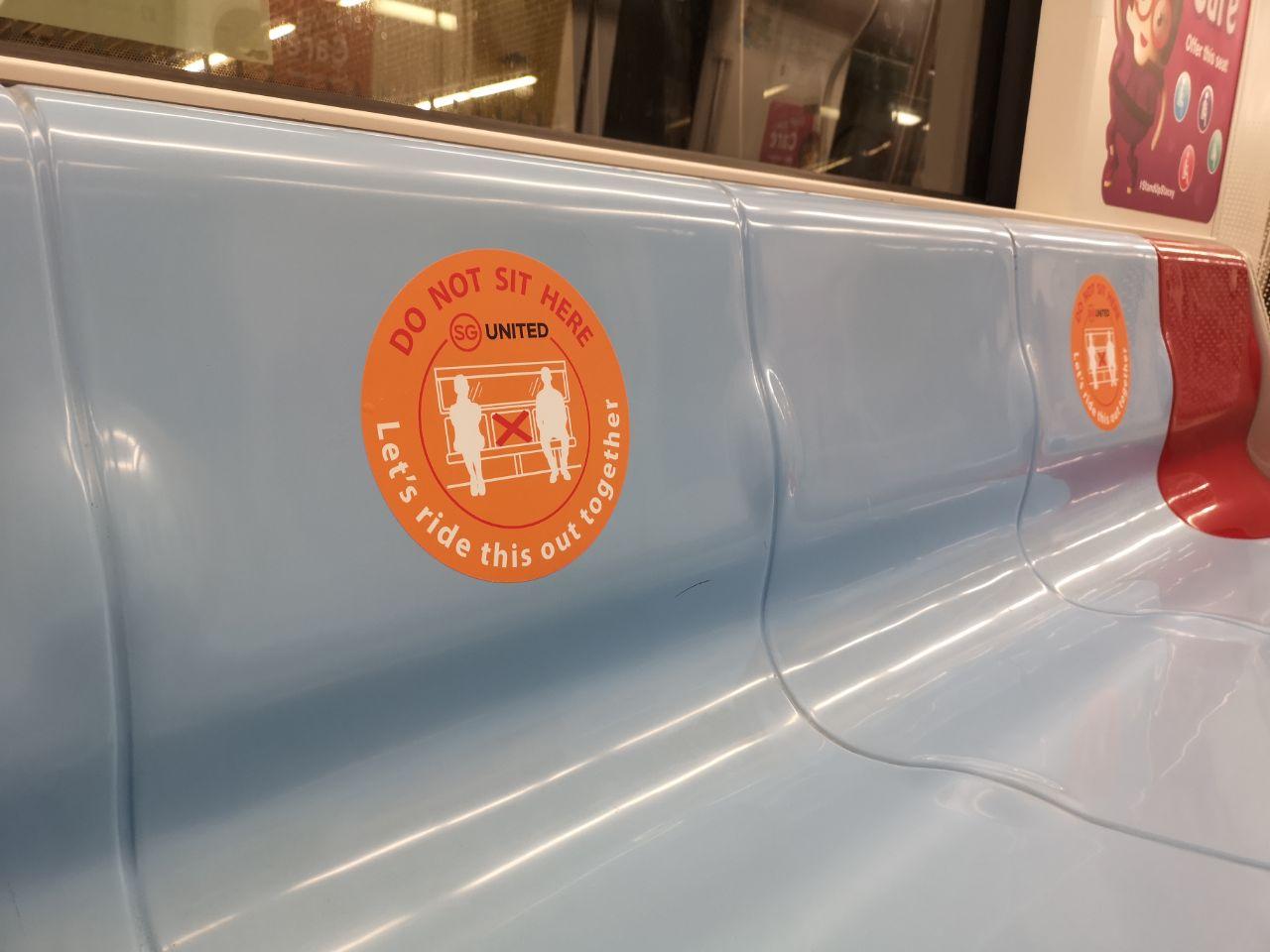 safe distancing sticker on smrt train