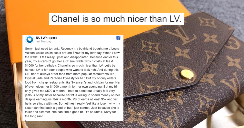 Girlfriend 'disappointed' by S$700 Louis Vuitton gift rant triggers intense  discussion on NUSWhispers -  - News from Singapore, Asia and  around the world