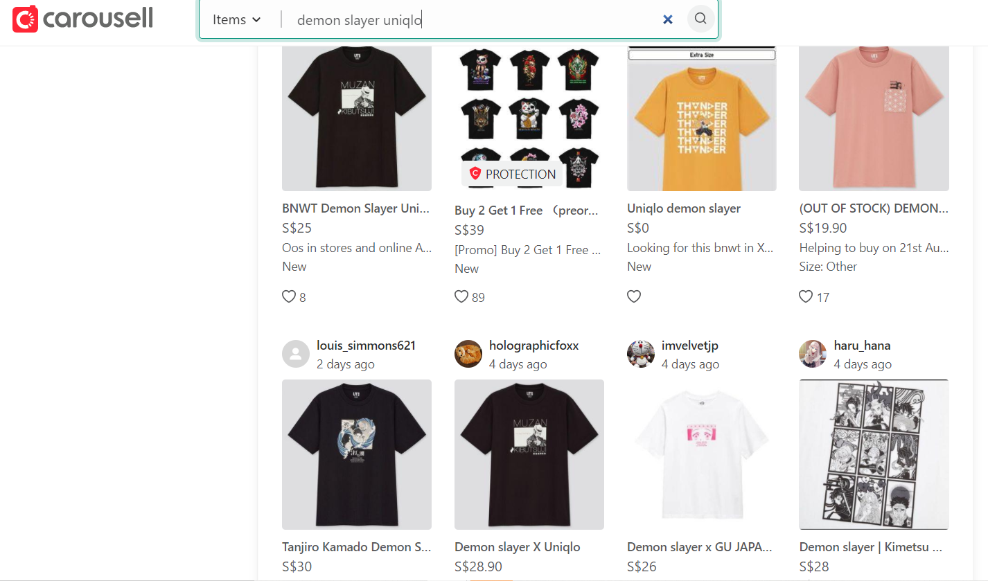 Scalpers selling Uniqlo's Demon Slayer t-shirts on Carousell for up to ...