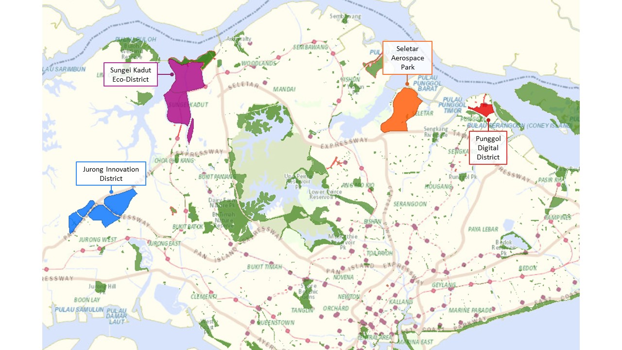 Map showing industrial estates with new green spaces (Credit National Parks Board)