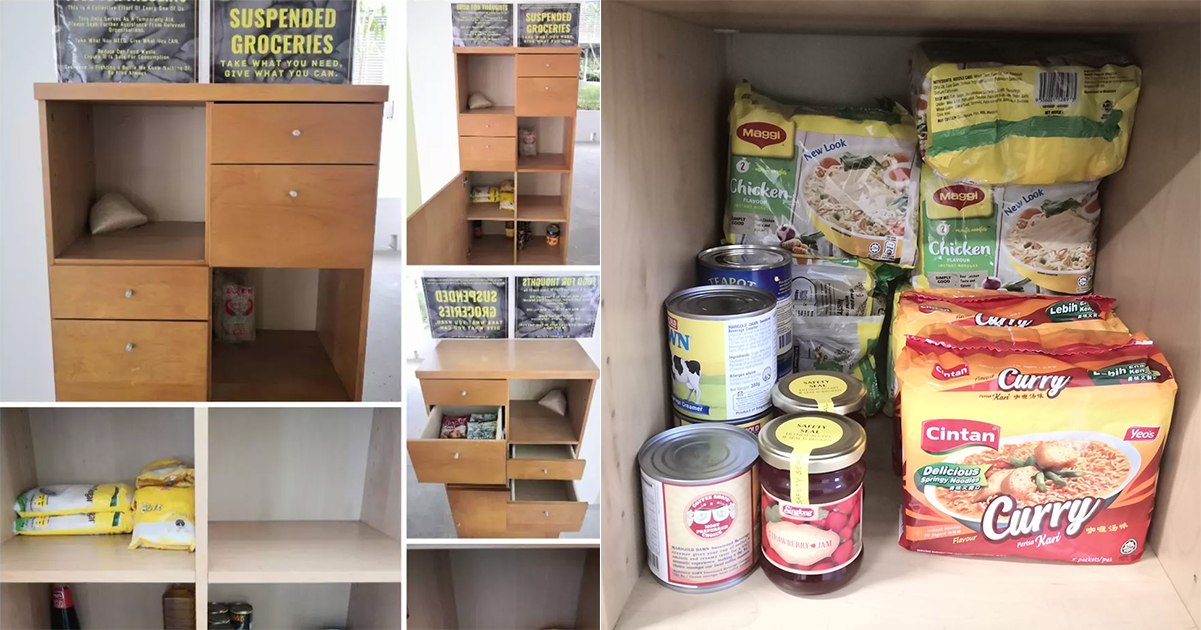 Yishun void deck donation shelves allow residents to take & donate food