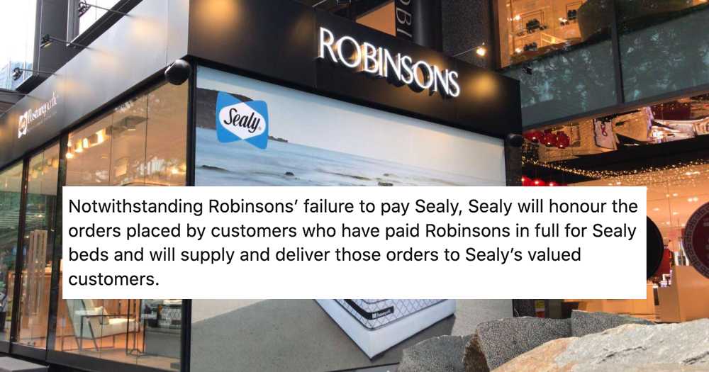 Sealy Singapore To Honour Orders Made By Robinsons Customers Mothership Sg News From Singapore Asia And Around The World