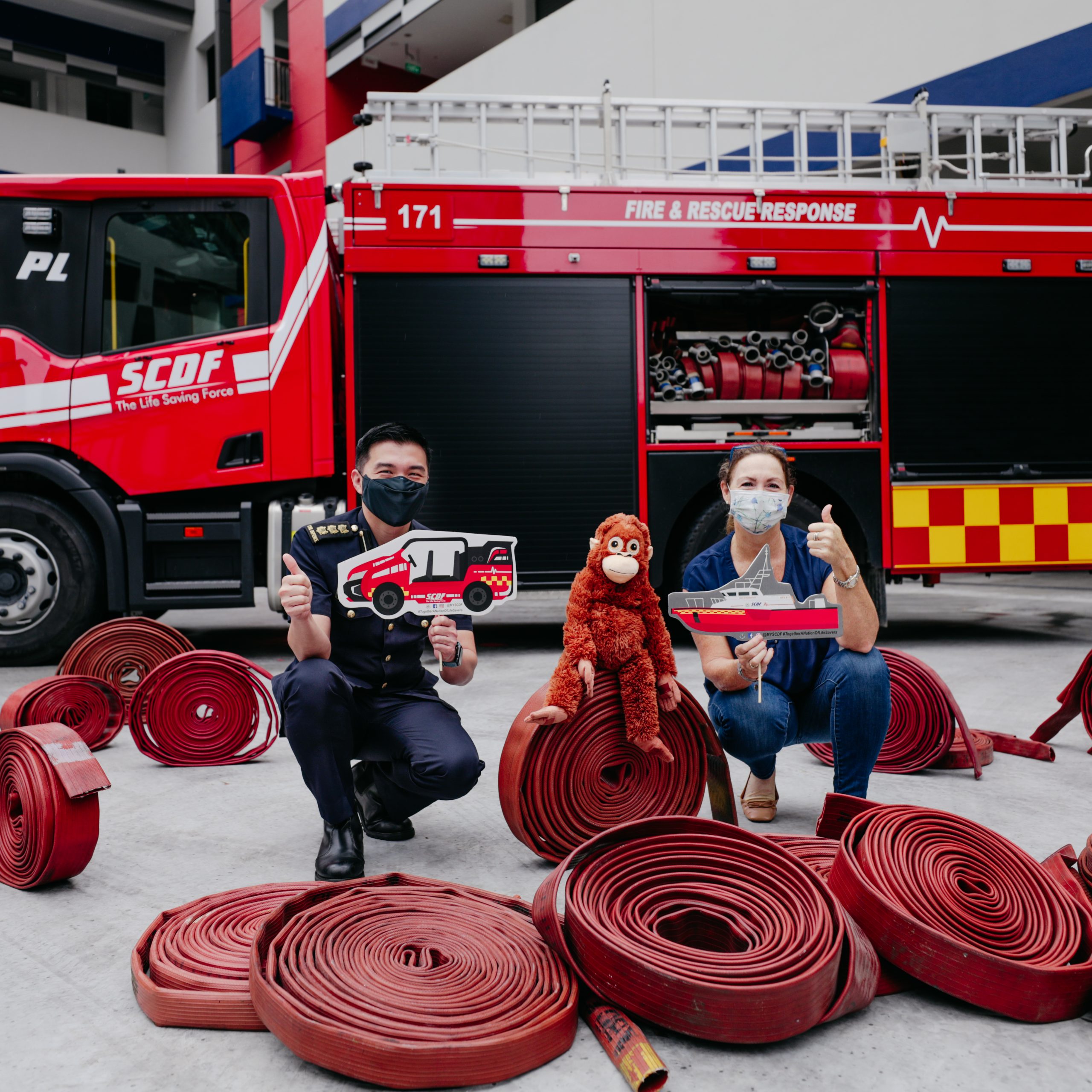 SCDF donates 90 old firehoses to Indonesian orangutan conservation