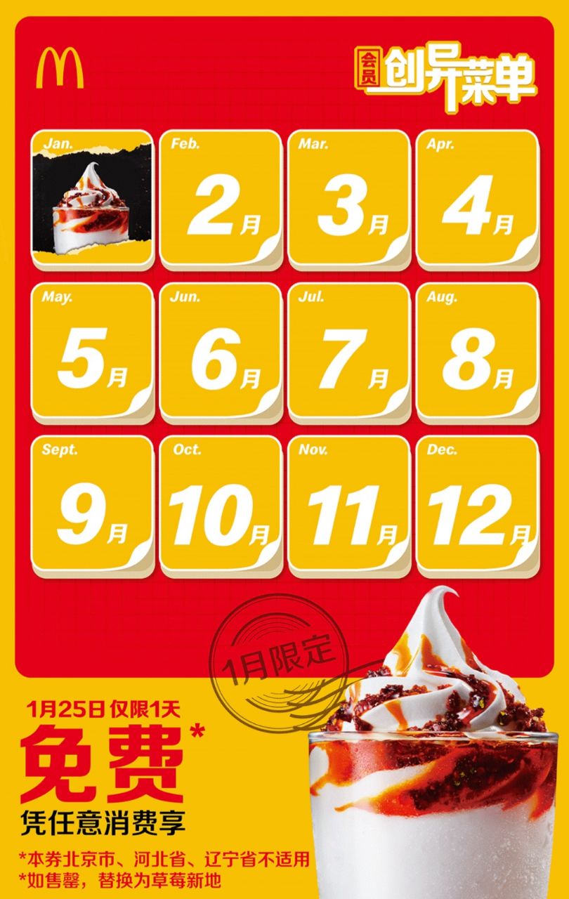 Es krim sundae Mcdonald's umumnya disajikan dengan lumuran saus coklat atau strawberry.