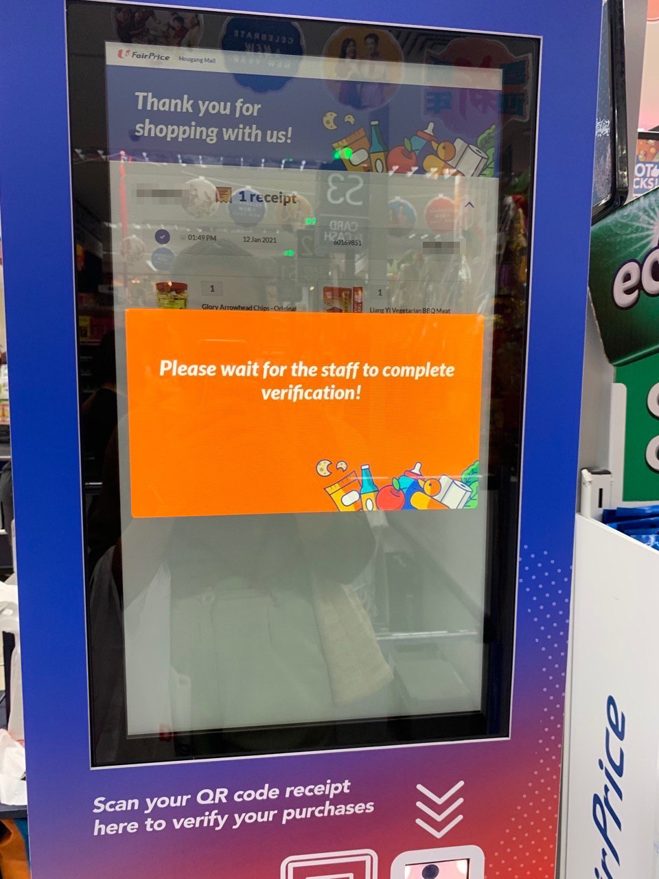 photo of verification kiosk at fairprice for scan & go 