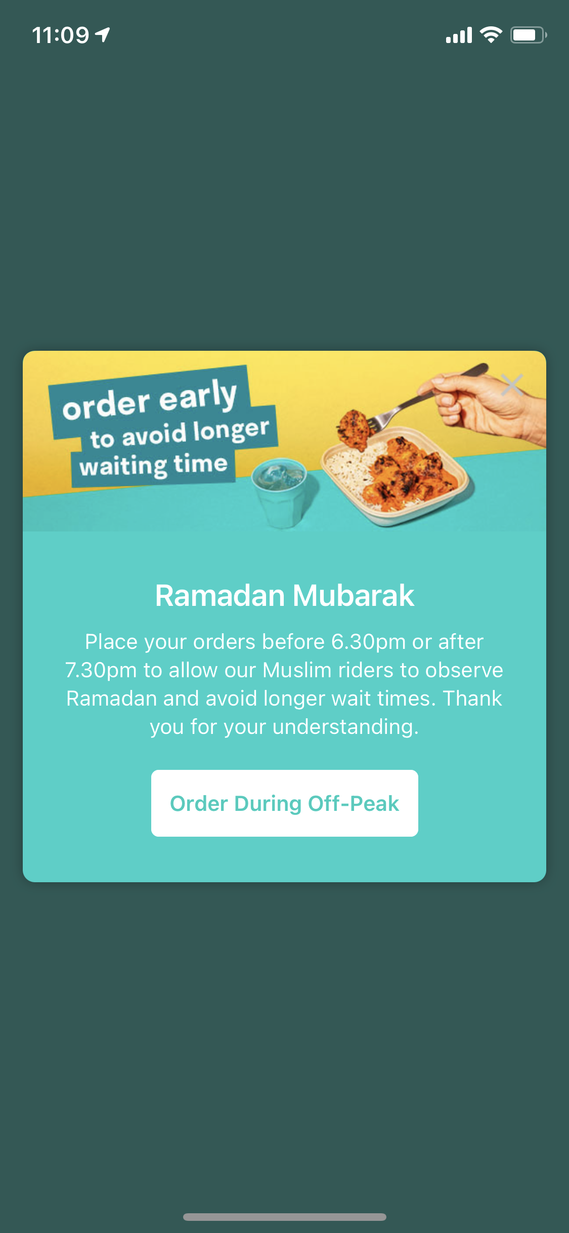 Screengrab of Deliveroo's Ramadan reminder